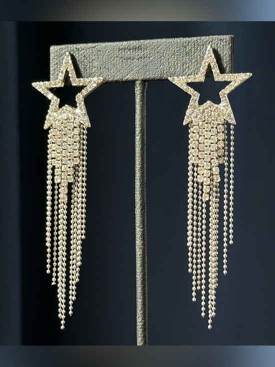 Jewelry - Y2K Rhinestone Star Fringe Tassel Post Earrings McBling Rockstar Showgirl Punk